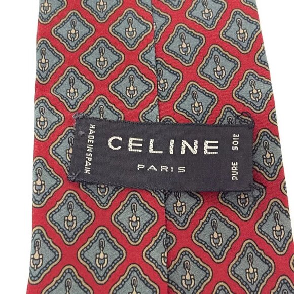 CELINE - Red Dark Gray Beige Men's Tie 93-081325 - Picture 3 of 3